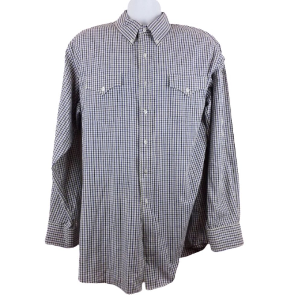 White Horse XL Button Shirt L/S White Blue Checks